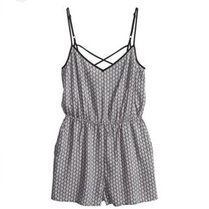 H&M Divided V Neck Black & White Patterned Cross Back Romper